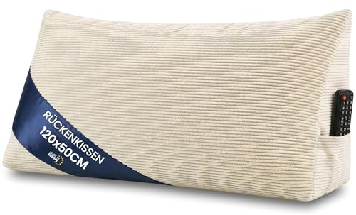 Kilkudde Ryggkudde Triangulär Manchester 120 cm bred - Läskudde Säng Soffa Stor Väggkudde Ryggstöd A Beige