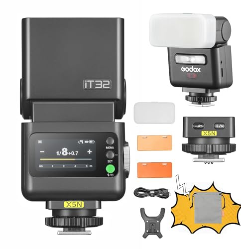GODOX IT32 TTL Camera Flash with X5 Wireless Flash Trigger,Compatible with X3,X3Pro,XPro,XProII,X2T,2.4GHz Receiver,with Reflector and Diffuser(for Nikon)