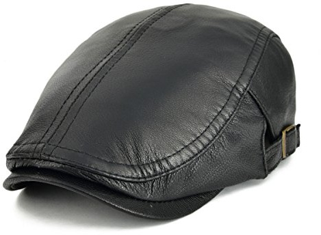 VOBOOM Men Women Adjustable Genuine Leather Ivy Cap Newsboy Hat (Black)