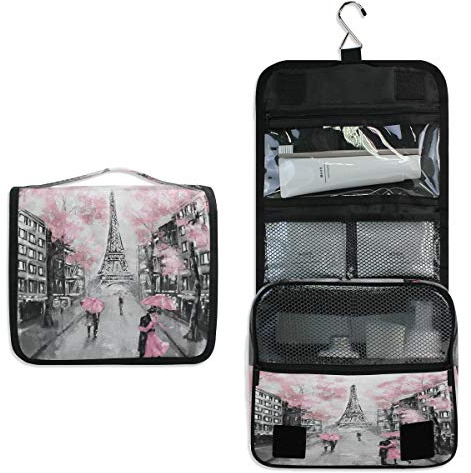 Hanging Toiletry Bag Eiffel Tower Paris Lovers Street Portable Travel Cosmetic Makeup Bag Bathroom Shower Shaving Kit Organizer Bag for Men Women