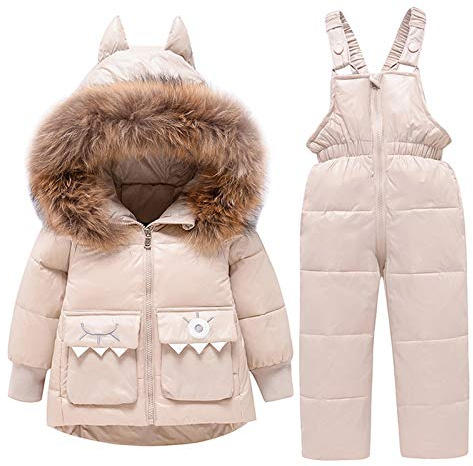amropi Traje de Nieve Niña Niño Chaqueta con Capucha + Pantalones 2 Piezas Invierno Conjunto de Esquí Beige,4-5 años