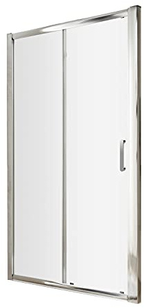 nuie AQSL14H3 Pacific Modern Bathroom Easyfit Shower Single Sliding Door, 6mm Toughened Safety Glass and Round D-Handle, 1400mm, Polished Chrome