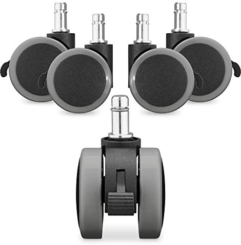 kwmobile 5x Hartboden Rollen mit Bremse 11/22 mm - auch für Weichboden - 360° Bürostuhl Rollen Ersatzrollen - Ersatz Bürostuhlrollen Set in Grau