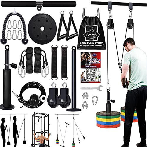 Taeku Seilzug-Fitness, Verbesserte Gewicht Seilzugsystem für LAT Pull Down Bizeps Curl Trizeps Armtraining Gewichtsscheibensystem Zusatzgeräte für DIY Gym (2 Systems + Gewichtsscheiben)