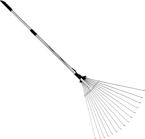 Unibos Garden Rake - 25 Tines Artificial Grass & Leaf Rake for Soil, Moss, Lawn & Yard Clean up - 38-63 inch Adjustable