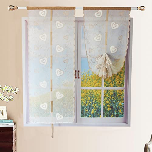 FYJS Tende da cucina ricamate con filato Dolly,Tenda per Soggiorno Camera Balcone Finestra e Interni 2 Pannelli,Beige,60x240cm