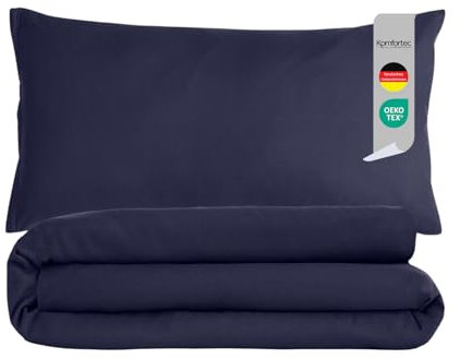 Komfortec Premium Bettwäsche 135x200 mit 1 Kissenbezug 40x80 cm Set aus Gebürstetes Mikrofaser - DunkelBlau
