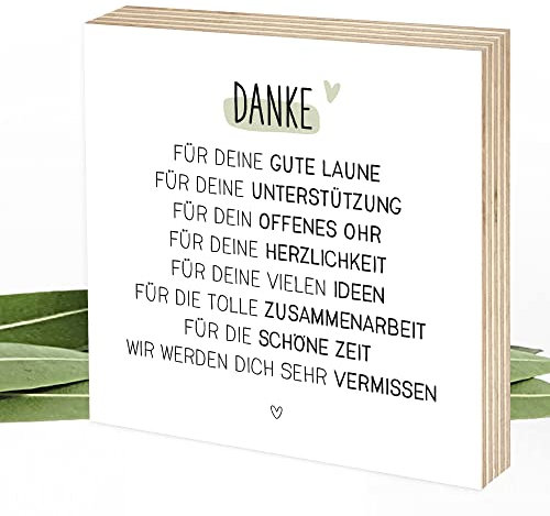 Wunderpixel® Holzbild Abschieds-Geschenk Kollegin - Danke-schön - 15x15x2cm zum Hinstellen Aufhängen, Spruch - schwarz-weißes Holz-Schild Wand-Bild Aufsteller Aufmerksamkeit