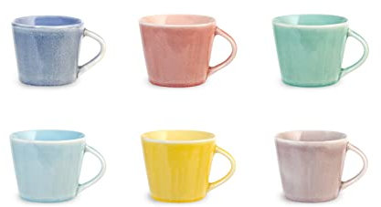 H&H Coachella Set 6 Tazze Caffè, New Bone China, 110cc, Colore, Estate