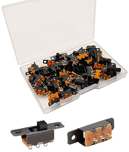 Gebildet 50st Mini Vippströmbrytare SPDT Slide Switch 0.5A 50V DC 3 Pin 2 Position, Panel Slide Switch PÅ/PÅ, Micro Miniature Latching SS-12F15