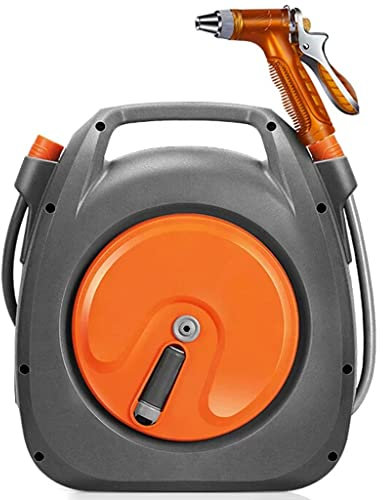 Schlauchtrommel Schlauchtrommel Wasser Tragbar Kleiner Kompakter Gartenschlauchwagen, Schlauchaufroller Mit Hochdruckwasserpistole, Yard Schlauch Organizer, Für Haustierbad (Color : Grey, S : Hose C
