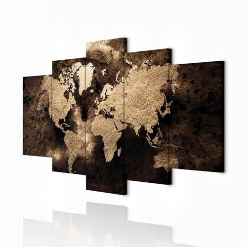 decomonkey - Tableau Acoustique Carte du Monde 200x100 5 Pièces - Impression sur Toile Décoration Maison Isolation Peinture Image Phonique Déco Bureau Continents cartes monde texture d'or