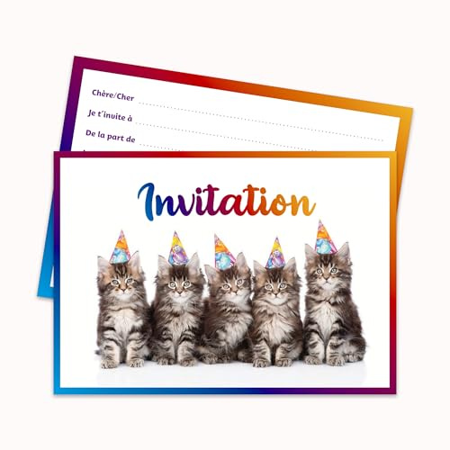 Edition Colibri Lot de 10 Cartes d‘invitation Chats PETIT CHATONS en Français pour un anniversaire d‘enfant ou pour une fête (11138 FR)