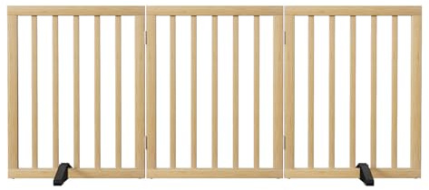 Semiocthome Barrière de Sécurité pour Chien Modèle d'Intérieur à 3 Panneaux sans Perçage d'une Hauteur de 61cm et d'une Largeur de 140cm Elle Est Livrée avec 2 Supports Métalliques(Couleur Naturelle)