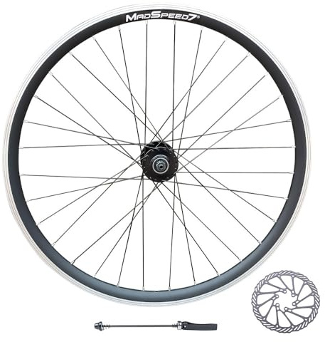 Madspeed7 QR 700c 28 (ETRTO 622x19) Hybrid Bike FRONT Wheel - 160mm Disc Brake Rotor - Sealed Bearings Hub 9x100mm QR (Very Smooth Hub) - Double Wall Rim - 32x Black Spokes