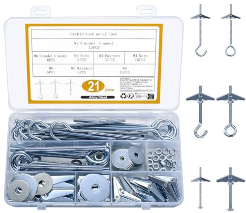 21 Sets Federklappdübel, M4 M6 Kippdübel mit Hakendübel, Deckenhaken mit Dübel, Hohlraumdübel mit Haken für Hängende Pflanzen, Deckenmontage, Wandbefestigung Gipskarton Dübel