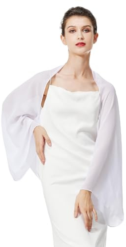 BEAUTELICATE Cardigan Boléro En Mousseline De Soie Couverture Veste à Manche Transparent Grande Taille De Femme Mariée Soirée Mariage Cérémonie D’été(Taille unique,Blanc)