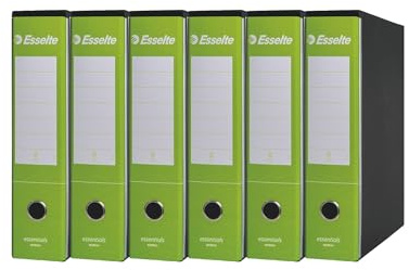 Esselte ESSENTIALS G75 Registratore con Custodia, con Meccanismo a Leva, in Formato Protocollo, 23x33cm, con Dorso da 8 cm, Verde Chiaro, Conf.da 6 pezzi, 390775600