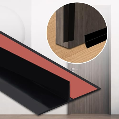 Tappabufera per Porta della Doccia adesivo a strappo, Striscia di Protezione Meteorologica a Forma di T in Silicone, Striscia di Sigillante Autoadesivo a Doppia Faccia (Nero, 5cm x 3.1m)
