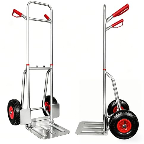 SCHULZ TECH Sackkarre klappbar 200kg Traglast - Hochwertiger Stahl ergonomischer Transportwagen für Lager,Umzüge und Getränkekisten - XL Schaufel,Sicherheitsgriffe,luftbefüllte Reifen - Silver