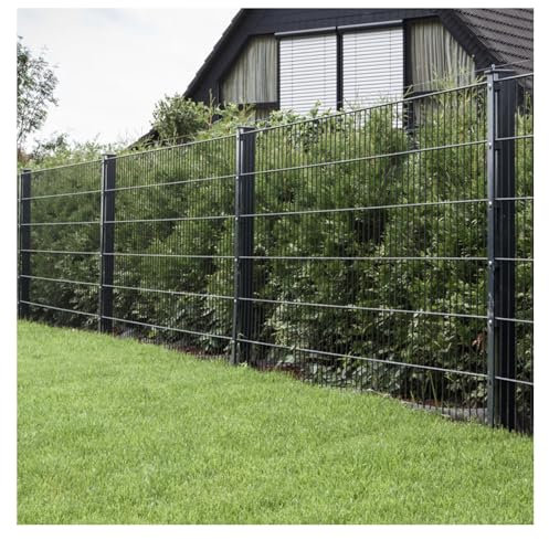 HORI® Doppelstabmattenzaun 8/6/8 I Zaun Komplettset I Verschiedene Längen und Höhen inkl. Pfosten I Gartenzaun in Anthrazit I Ideal für Sicherheit und Sichtschutz I Anthrazit,Grau RAL 7016 Höhe 143