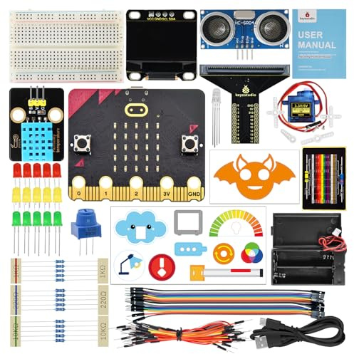 KEYESTUDIO BBC Micro:bit Starter Kit Sensor Module Kit for Microbit V2(include) V1, Python code and Blocks with Online Tutorials Project