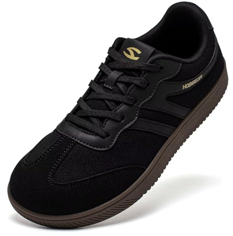 HOBIBEAR Barefoot Shoes Wide Casual Lace Up Retro Fashion Sneakers for Women Men(All Black, UK 6.5)
