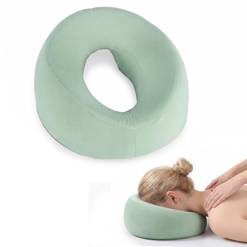Dexpally Almohada de Masaje Facial Boca Abajo con Agujero - Reposacabezas en Forma de U con Espuma Viscoelástica - Ideal para Camillas de Masaje, SPA, Salones de Belleza y Uso Doméstico. (Verde)