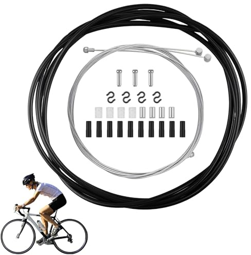 Universal Bike Brake and Gear Cable Kit, Premium Stainless Steel Bicycle Shift Cable Housing Set for Mountain and Road Bikes, Complete Replacement Parts for Smooth Cycling Transmission, Black