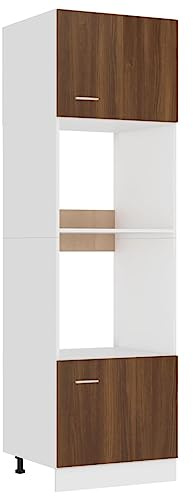 WRJENFSC Lyon - Mobile da cucina convertibile per microonde, con spazio di archiviazione, armadio alto, effetto rovere marrone, 60 x 57 x 207 cm, costruzione solida in legno, mensola da cucina con