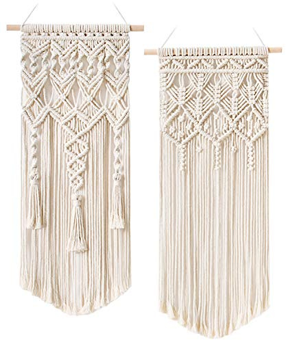 Mkono 2 Pcs Macrame Woven Wall Hanging Boho Chic Geometric Art Decor - Beautiful Bedroom Nursery Apartment Home Decoration, Gift for Girls Adults Birthday Christmas, 28 L x 13 W
