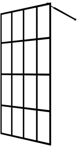 vidaXL Walk-In Industrial Style Shower Screen - Transparent Tempered Glass with Black Aluminum Profile 39.4x76.8