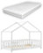 [en.casa] Kinderbett Treviolo mit Matratze 80x160cm Hausbett Holzbett für Kinder mit Rausfallschutz Bettgestell mit Lattenrost Spielbett Kiefernholz Weiß
