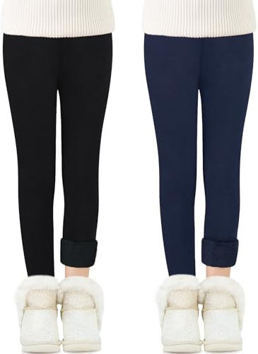 Adorel Leggings Polaire Hiver Pantalon Coton Fille Lot de 2 Bleu Marine, Noir 7-8 Ans (Taille Fabricant: 140)