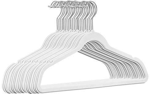 25 Stück hochwertige Samt Kleiderbügel in der Farbe Weiß mit Silber Haken/Anti-Rutsch/von StickandShine