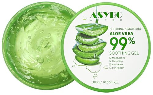 ASYBO 300 ML Natural Aloe Vera Gel -Organic Moisturizing Cream, Soothing and Hydrating, Sunburn and Scar Repair, Care for Face Body Hair