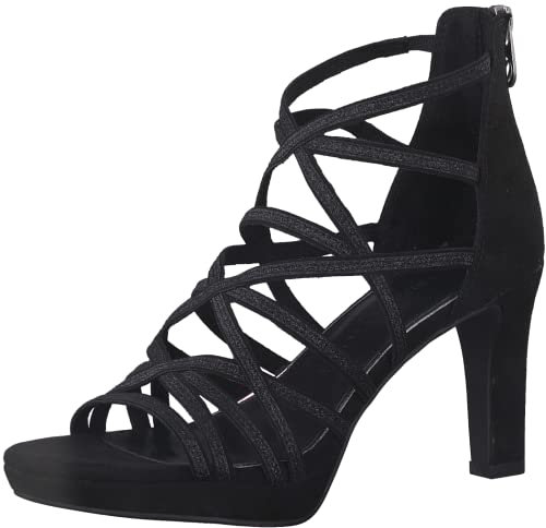 MARCO TOZZI Damen Sandalen mit Absatz Glitzer Vegan, Schwarz (Black Comb), 40 EU