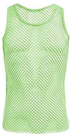 Herren Netz Hemd Transparent Oberteile Tank Top Muskelshirt Sommer ?rmellose Muskel Top Casual T-Shirt Durchsichtig Workout Achselshirt Weste Atmungsaktiv Unterhemd Unterw?sche Gogo Clubwear Gr?n L