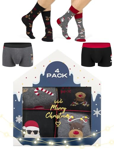 soxo Weihnachten Set Männer Geschenke Herren Unterhosen 4 Produkte Boxershorts M + Socken 40-45
