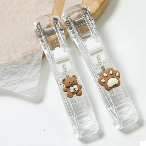 ieron 2 Pcs Clam Clip Dispenser, Transparent Push Stapler Portable Handheld Reusable Clamp Clip Dispenser for Desk Document Office Home School