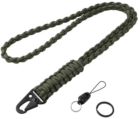 Vicloon Paracord Schlüsselanhänger, 1 Stück Umhängeband Schlüsselband, Paracord Lanyard mit Metall Ring und Adlerschnabelknopf Geflochtenes Lanyard für Schlüssel, Ausweishalter (Armeegrün)