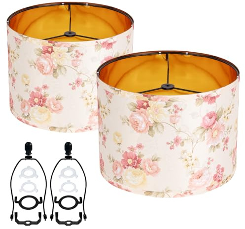 Duoerwo Pink Weaving Decorative Large Medium Lampshades Set of 2 Fabric Shades,Drum 12 Inches For Table Lamp, Floor Lamp, Pendant Light,Floor Lamp,Farmhouse Lamp,Lamp Shade Harp Holder Included