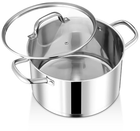Joyfair Kochtopf, 22cm Edelstahl Suppentopf mit Glasdeckel, 3-Lagen Edeastahl Topf Induktion für alle Herdarten, 4,7 L Kochtopf Fleischtopf für Nudeln/Suppe/Eintöpfe, Gesund & Spülmaschinenfest