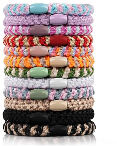 Kisvic Haargummi, 12 Stück Haargummis Damen Mehrfarbigen, Mode Geflochtene Hair Ties, Elastische Haarbänder für Frauen/Mädchen/Kinder,Dickes und Lockiges Haar