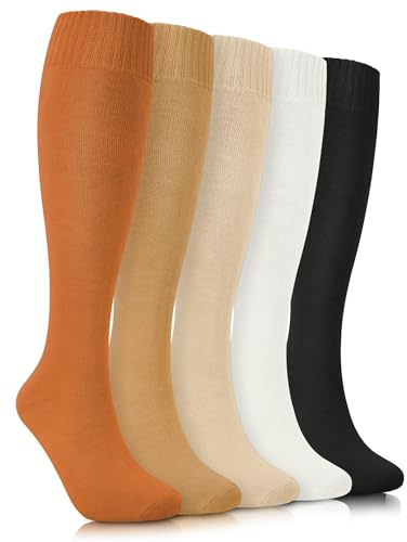 YSense Warm Knee High Socks for Women 5 Pairs, Thermal Cotton Boot Calf Socks for Cold Weather, Womens Long Casual Comfy Thick Winter Gifts Stockings for Hiking Skiing Walking Running Work