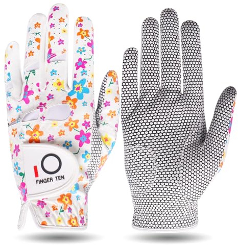 FINGER TEN Guantes de Golf para Mujer, Mano Izquierda y Derecha, Palma Antideslizante, Todo Tipo de Clima, Paquete de 1/2 Unidades, Agarre a la Lluvia (Colorido, S (Usado En La Mano Izquierda))