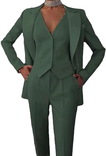 Leader of the Beauty Costume 3 pièces pour femme - Blazer - Gilet - Pantalon d'affaires décontracté, Vert chasse., XXL
