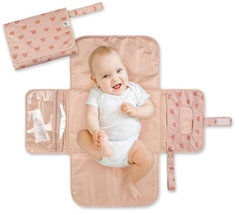 Tiny Twinkle Portable Diaper Changing Pad | Waterproof, Wipeable & Compact Baby Changing Pad for Travel | Smart Wipes Pocket & Organized Storage| Newborn Shower Gift (Boho Rainbow)