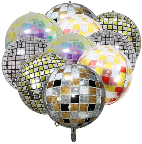 MUNSKT Palloni Da Discoteca, 10 Pezzi Palloncini Foil, 22 Pollici Di Elio 4d Palla Da Discoteca Colorata, Palloncini Festa, 70s 80s 90s Decorazioni Per Feste Da Discoteca