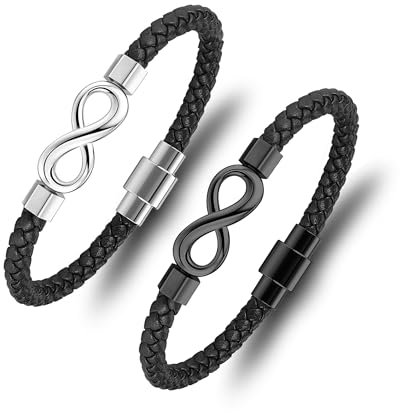 JSDDE Prächen Lederarmbänder Leder Armband Infinity Unendlichkeit Symbol Armreif mit Edelstahl Magnetverschluss Partnerarmbänder Schmuck für Damen Herren